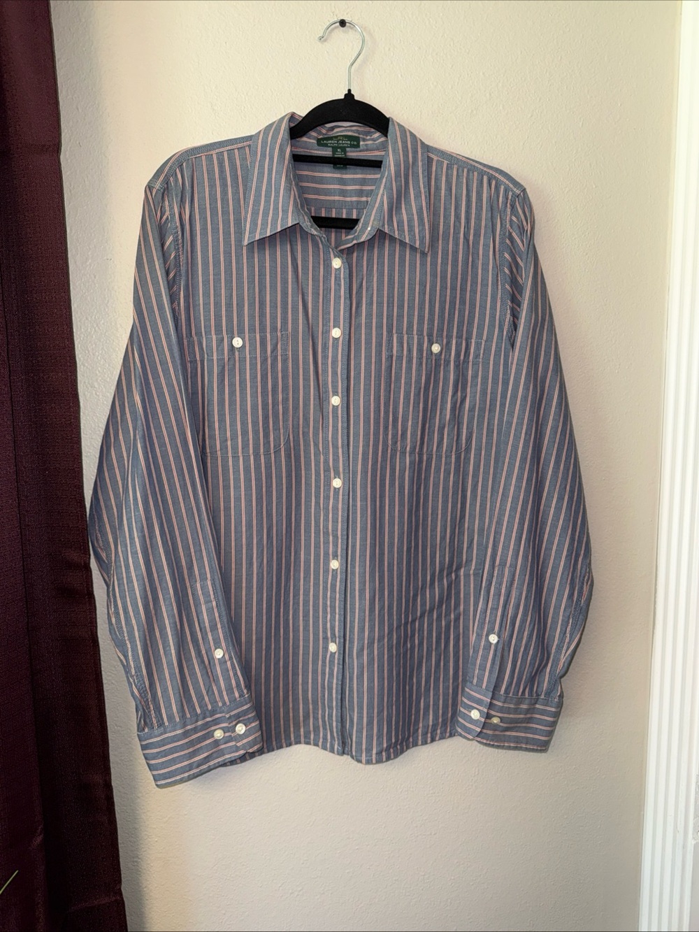 #819 Lauren Jeans Co. men’s Long Sleeve Button-Down Striped Shirt Size XL